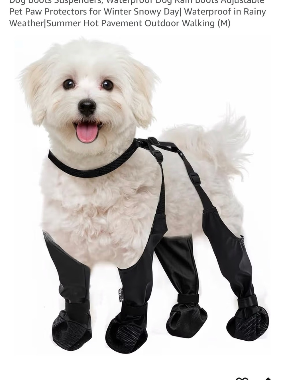 Black Waterproof Dog Paw Protectors with Adjustable Harness